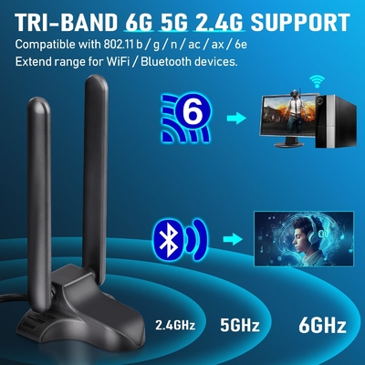 Wi-Fi 6E Antenna Trójpasmowa 2.4GHz 5GHz 6GHz Magnetyczna Baza Wi-Fi Antenny RP-SMA Konektor dla PC Router bezprzewodowy Desktop